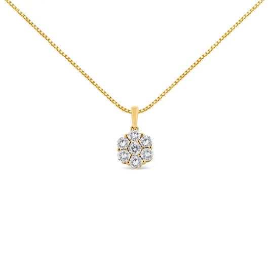 14K Yellow Gold 2.00 Cttw Brilliant Round-Cut Diamond 7 Stone Flower Cluster 18" Pendant Necklace (H-I Color, SI2-I1 Clarity) - Bijoux-NYC Direct
