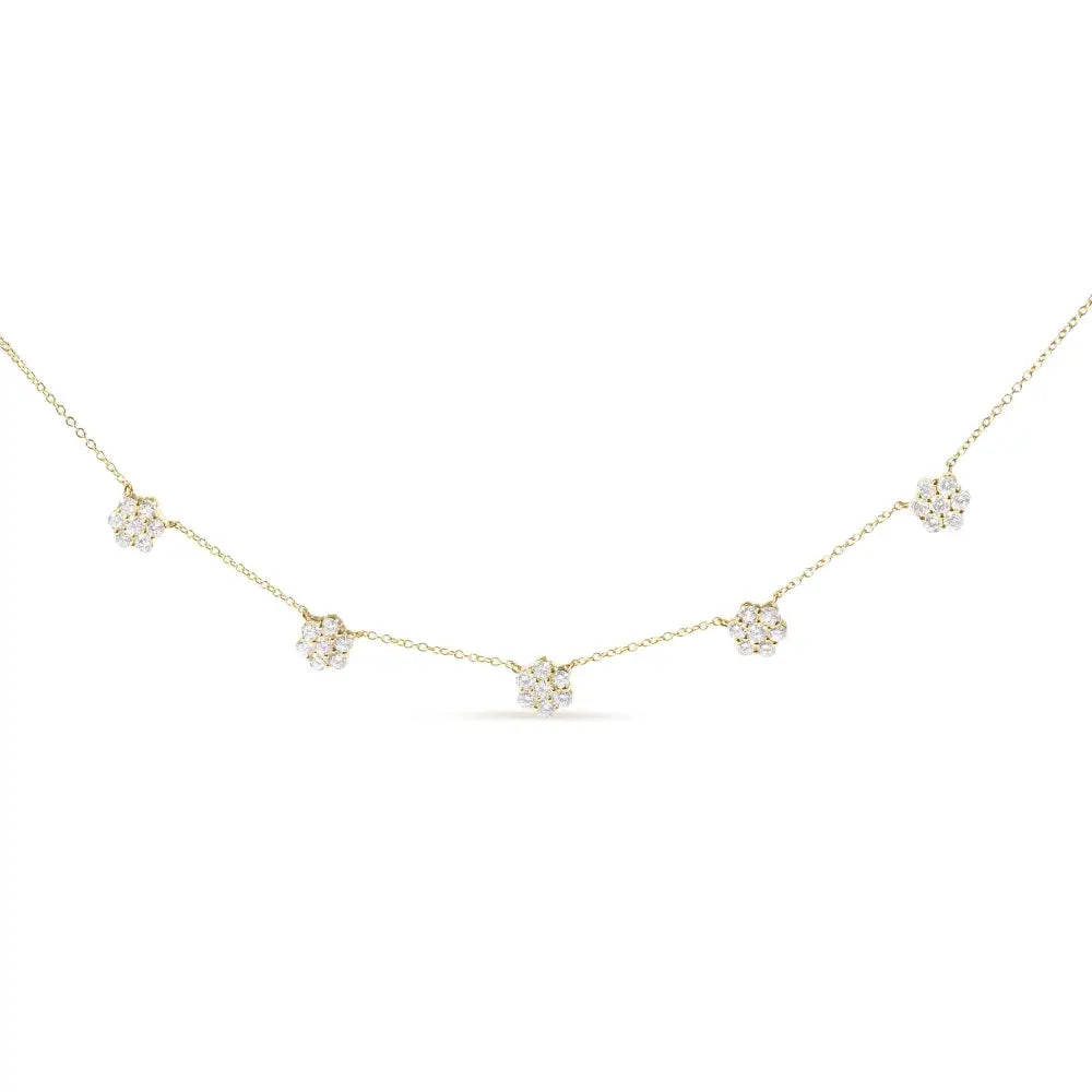 14k yellow gold 2.00 cttw diamond 5 station cluster 18 inch necklace bijoux-nyc direct