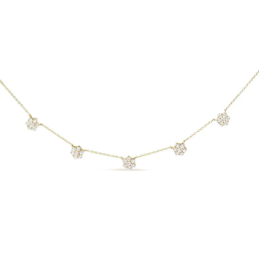 14k yellow gold 2.00 cttw diamond cluster 18’’ station necklace (i j color i1 i2 clarity) necklaces/non pendant/station