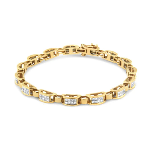 14K Yellow Gold 2 1/2 Cttw Princess-Cut Diamond Link Tennis Bracelet (H-I Color, SI2-I1 Clarity) - 7.25" - Bijoux-NYC Direct