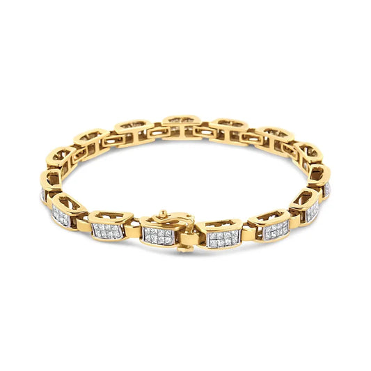 14K Yellow Gold 2 1/2 Cttw Princess-Cut Diamond Link Tennis Bracelet (H-I Color, SI2-I1 Clarity) - 7.25" - Bijoux-NYC Direct