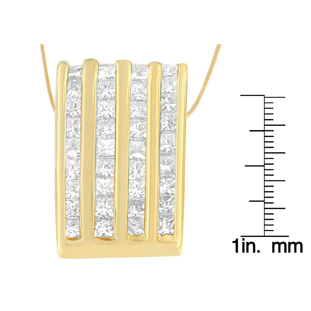 14K Yellow Gold 2 1/3 cttw Princess Cut Diamond Block Pendant Necklace (H-I, SI1-SI2) - Bijoux-NYC Direct