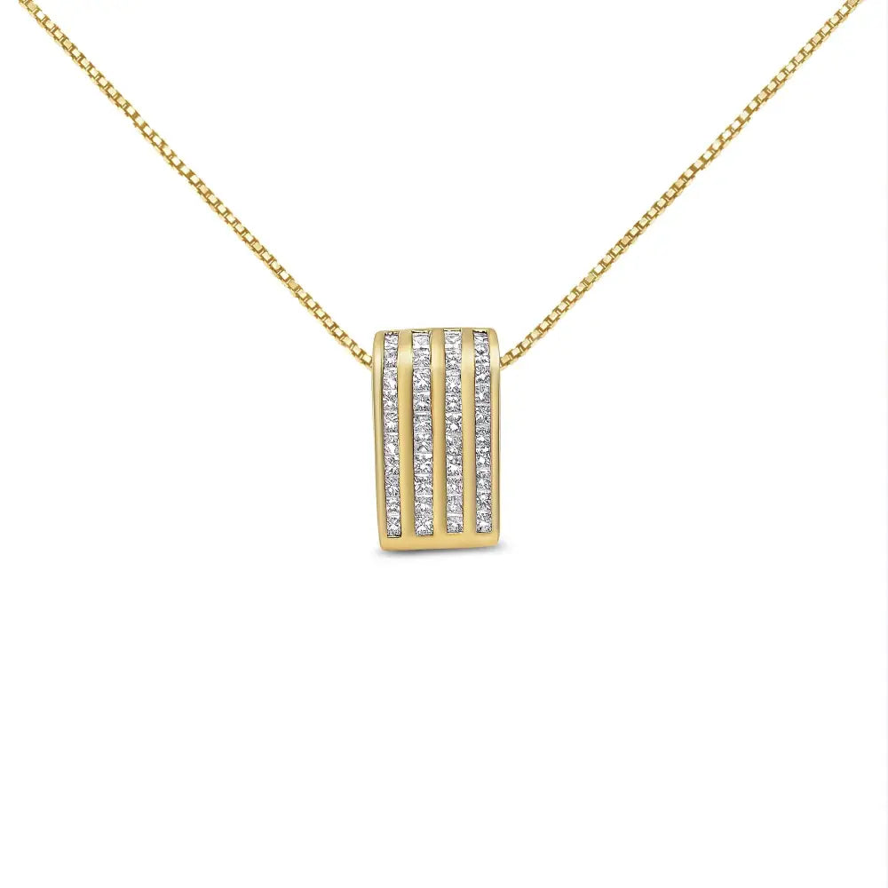 14k yellow gold 2 1/3 cttw princess cut diamond block pendant necklace bijoux-nyc direct