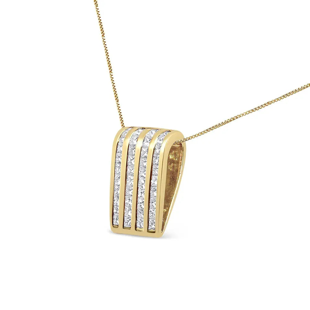 14K Yellow Gold 2 1/3 cttw Princess Cut Diamond Block Pendant Necklace (H-I, SI1-SI2) - Bijoux-NYC Direct