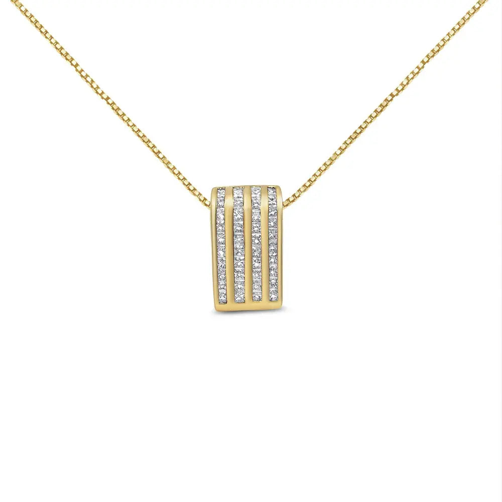 14K Yellow Gold 2 1/3 cttw Princess Cut Diamond Block Pendant Necklace (H-I, SI1-SI2) - Bijoux-NYC Direct