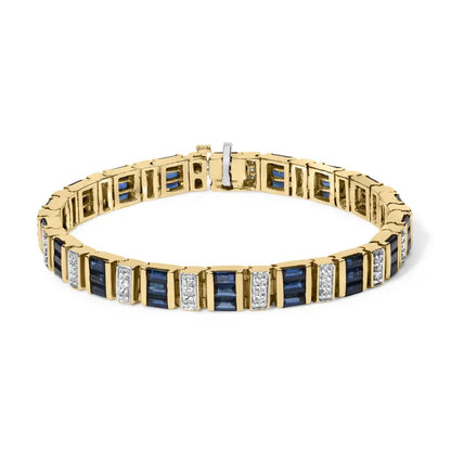 14k yellow gold 2/5 cttw diamond & 8.0 baguette cut blue sapphire alternating link bracelet (g h color vs1 vs2 clarity) 7’’
