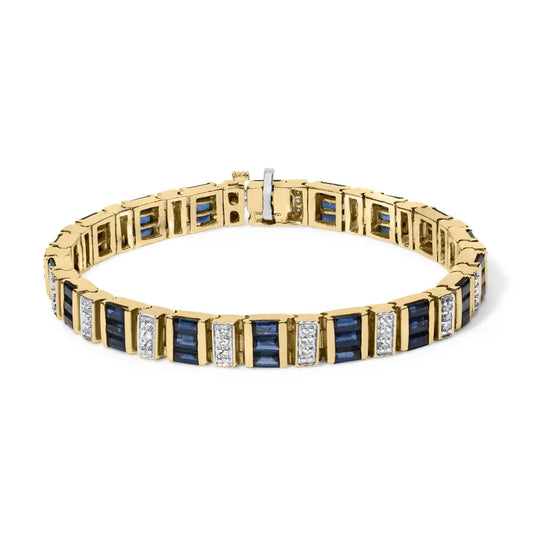 14k yellow gold 2/5 cttw diamond & 8.0 baguette cut blue sapphire alternating link bracelet (g h color vs1 vs2 clarity) 7’’