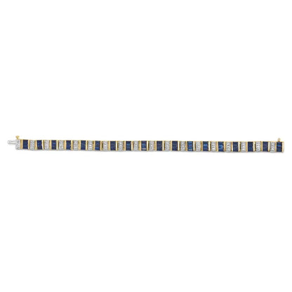 14k yellow gold 2/5 cttw diamond & 8.0 baguette cut blue sapphire alternating link bracelet (g h color vs1 vs2 clarity) 7’’