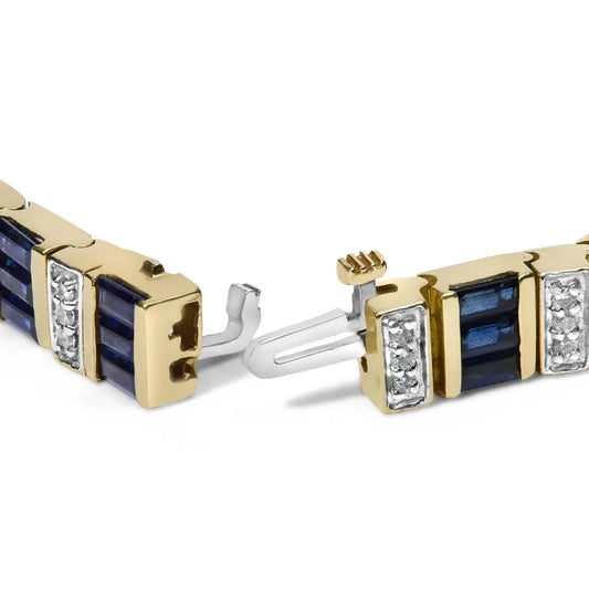14k yellow gold 2/5 cttw diamond & 8.0 baguette cut blue sapphire alternating link bracelet (g h color vs1 vs2 clarity) 7’’