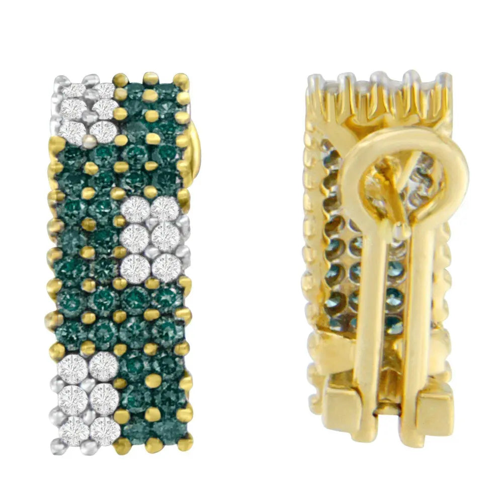 14K Yellow Gold 2 cttw White and Treated Blue Diamond Earrings (H-I, SI1-SI2) - Bijoux-NYC Direct