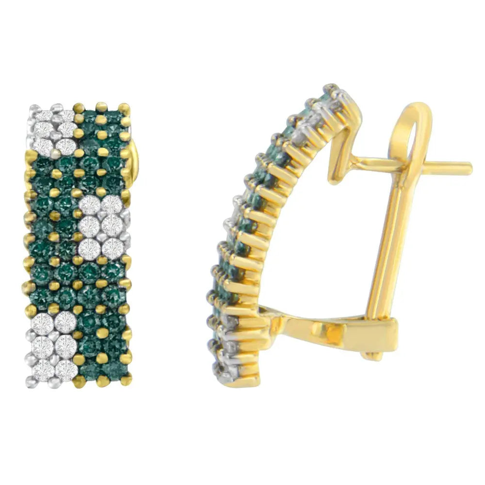 14K Yellow Gold 2 cttw White and Treated Blue Diamond Earrings (H-I, SI1-SI2) - Bijoux-NYC Direct