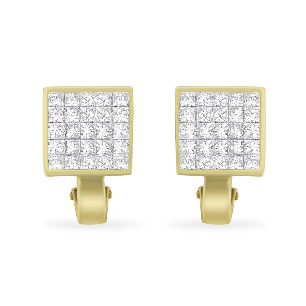 14k yellow gold 3.20ctw princess cut diamond invisible set huggy earrings bijoux-nyc direct