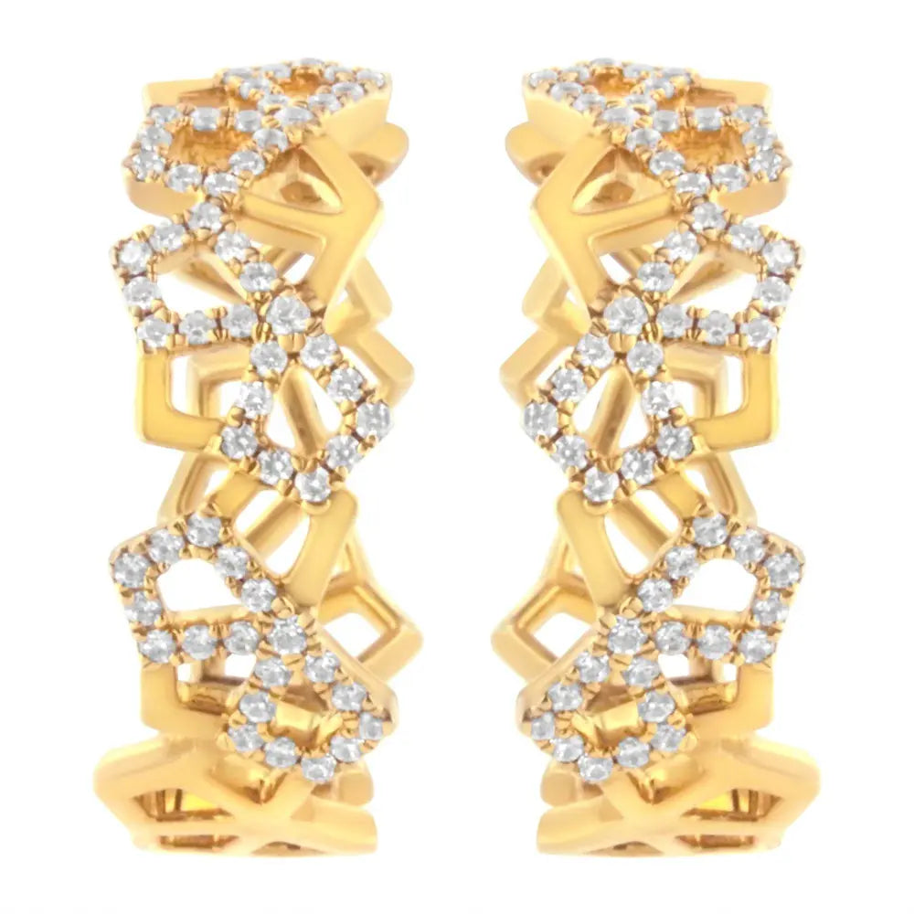 14K Yellow Gold 3/4 Cttw Diamond Honeycomb Hoop Earrings (G-H Color, SI1-SI2 Clarity) - 24MM - Bijoux-NYC Direct