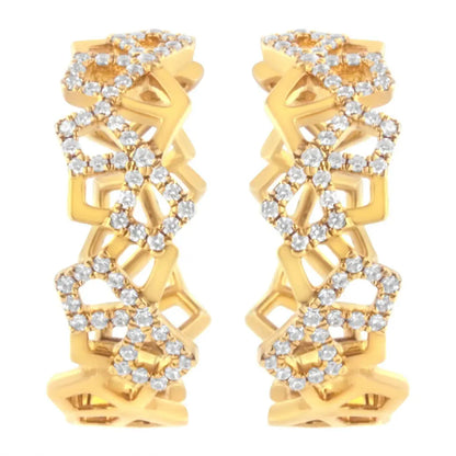 14K Yellow Gold 3/4 Cttw Diamond Honeycomb Hoop Earrings (G-H Color, SI1-SI2 Clarity) - 24MM - Bijoux-NYC Direct