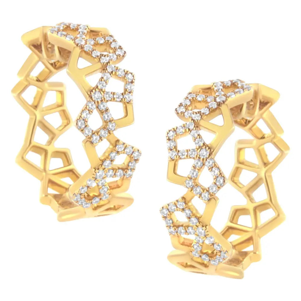 14K Yellow Gold 3/4 Cttw Diamond Honeycomb Hoop Earrings (G-H Color, SI1-SI2 Clarity) - 24MM - Bijoux-NYC Direct