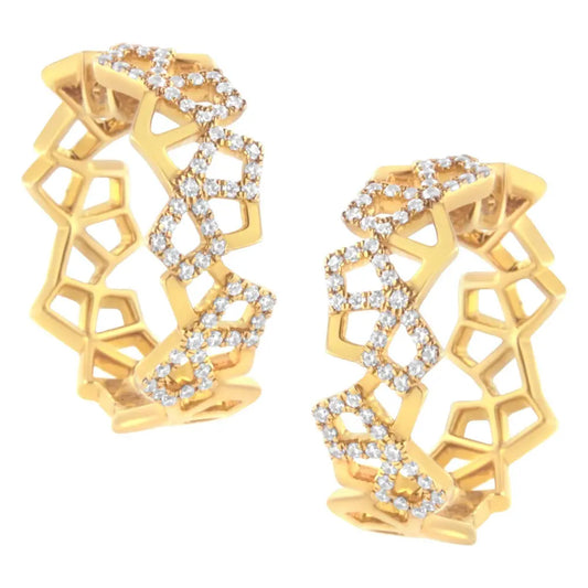14K Yellow Gold 3/4 Cttw Diamond Honeycomb Hoop Earrings (G-H Color, SI1-SI2 Clarity) - 24MM - Bijoux-NYC Direct