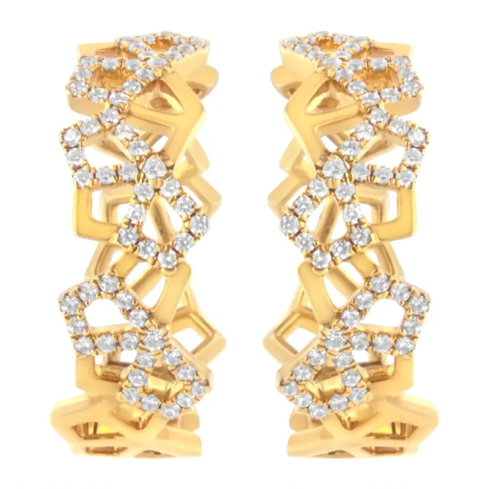 14k yellow gold 3/4 cttw diamond honeycomb hoop earrings 24mm bijoux-nyc direct