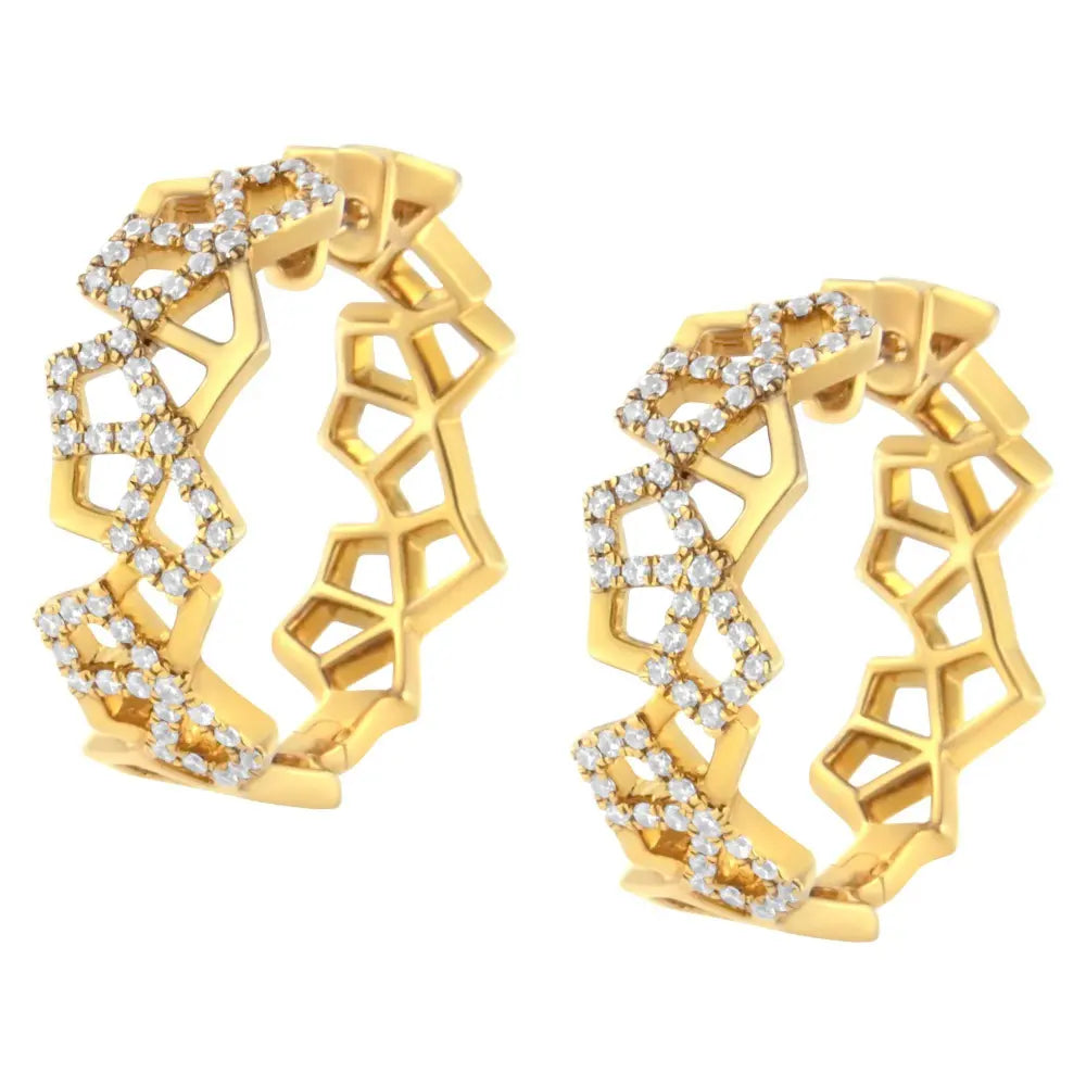 14K Yellow Gold 3/4 Cttw Diamond Honeycomb Hoop Earrings (G-H Color, SI1-SI2 Clarity) - 24MM - Bijoux-NYC Direct