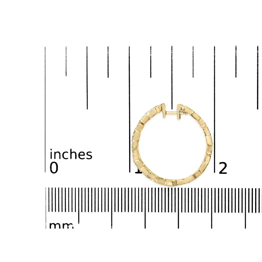 14K Yellow Gold 3/4 Cttw Diamond Honeycomb Hoop Earrings (G-H Color, SI1-SI2 Clarity) - 24MM - Bijoux-NYC Direct