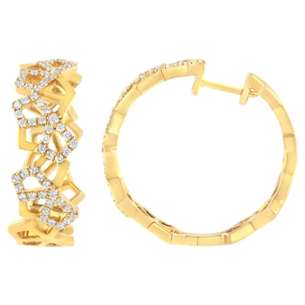 14K Yellow Gold 3/4 Cttw Diamond Honeycomb Hoop Earrings (G-H Color, SI1-SI2 Clarity) - 24MM - Bijoux-NYC Direct