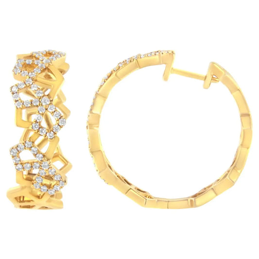 14K Yellow Gold 3/4 Cttw Diamond Honeycomb Hoop Earrings (G-H Color, SI1-SI2 Clarity) - 24MM - Bijoux-NYC Direct
