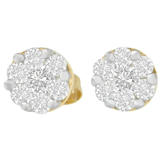 14K Yellow Gold 3/4 cttw Round Cut Diamond Stud Earring (I-J, SI2-I1) - Bijoux-NYC Direct