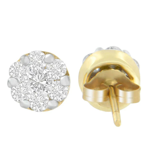 14K Yellow Gold 3/4 cttw Round Cut Diamond Stud Earring (I-J, SI2-I1) - Bijoux-NYC Direct