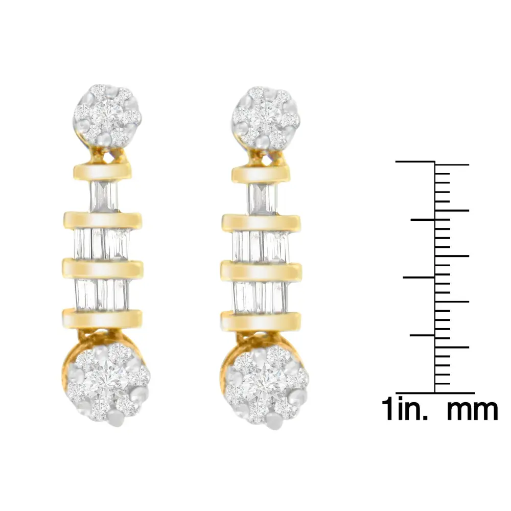 14K Yellow Gold 3/4ct. TDW Round and Baguette-cut Diamond Earrings(H-I,SI1-SI2) - Bijoux-NYC Direct