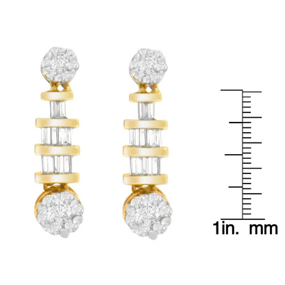 14K Yellow Gold 3/4ct. TDW Round and Baguette-cut Diamond Earrings(H-I,SI1-SI2) - Bijoux-NYC Direct