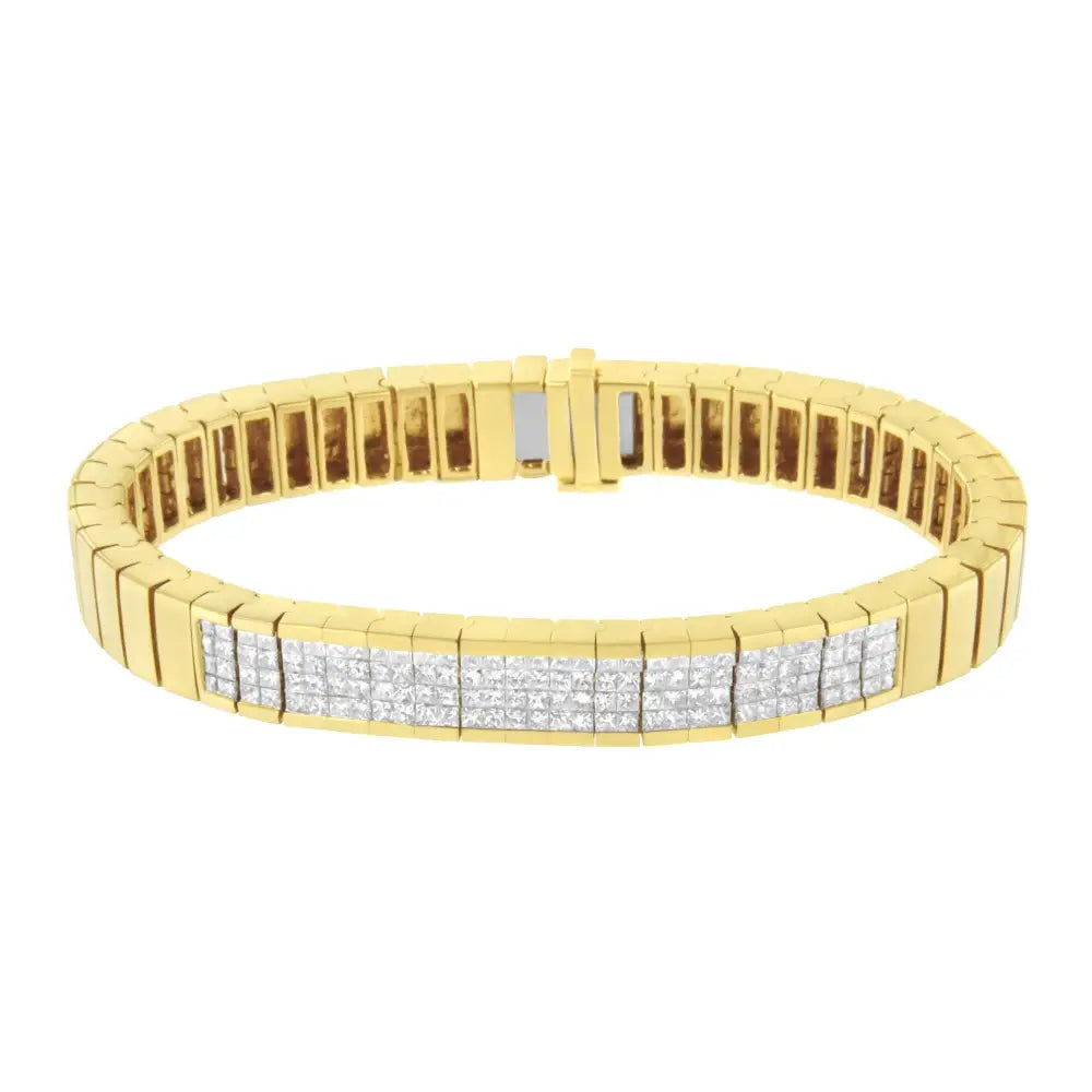 Princess diamond id tennis bracelet in 14k yellow gold 3 5/8 cttw 7 inch bijoux-nyc direct