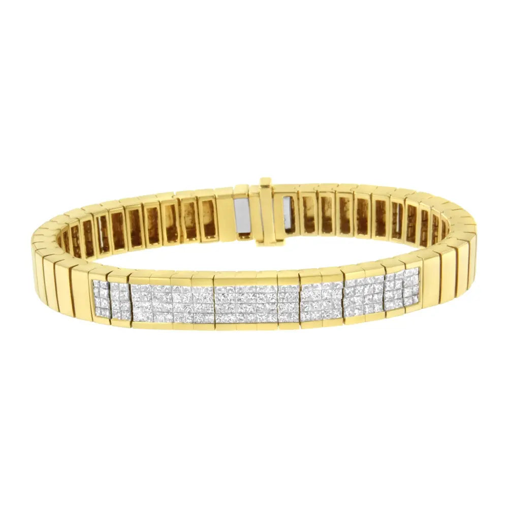 14K Yellow Gold 3 5/8 cttw Invisible Set Princess-Cut Diamond ID Tennis Bracelet (I-J Color, SI1-SI2 Clarity) - Size 7" - Bijoux-NYC Direct
