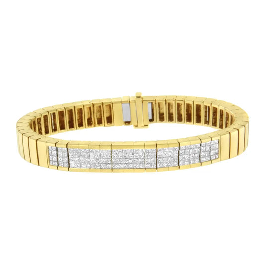 14K Yellow Gold 3 5/8 cttw Invisible Set Princess-Cut Diamond ID Tennis Bracelet (I-J Color, SI1-SI2 Clarity) - Size 7" - Bijoux-NYC Direct