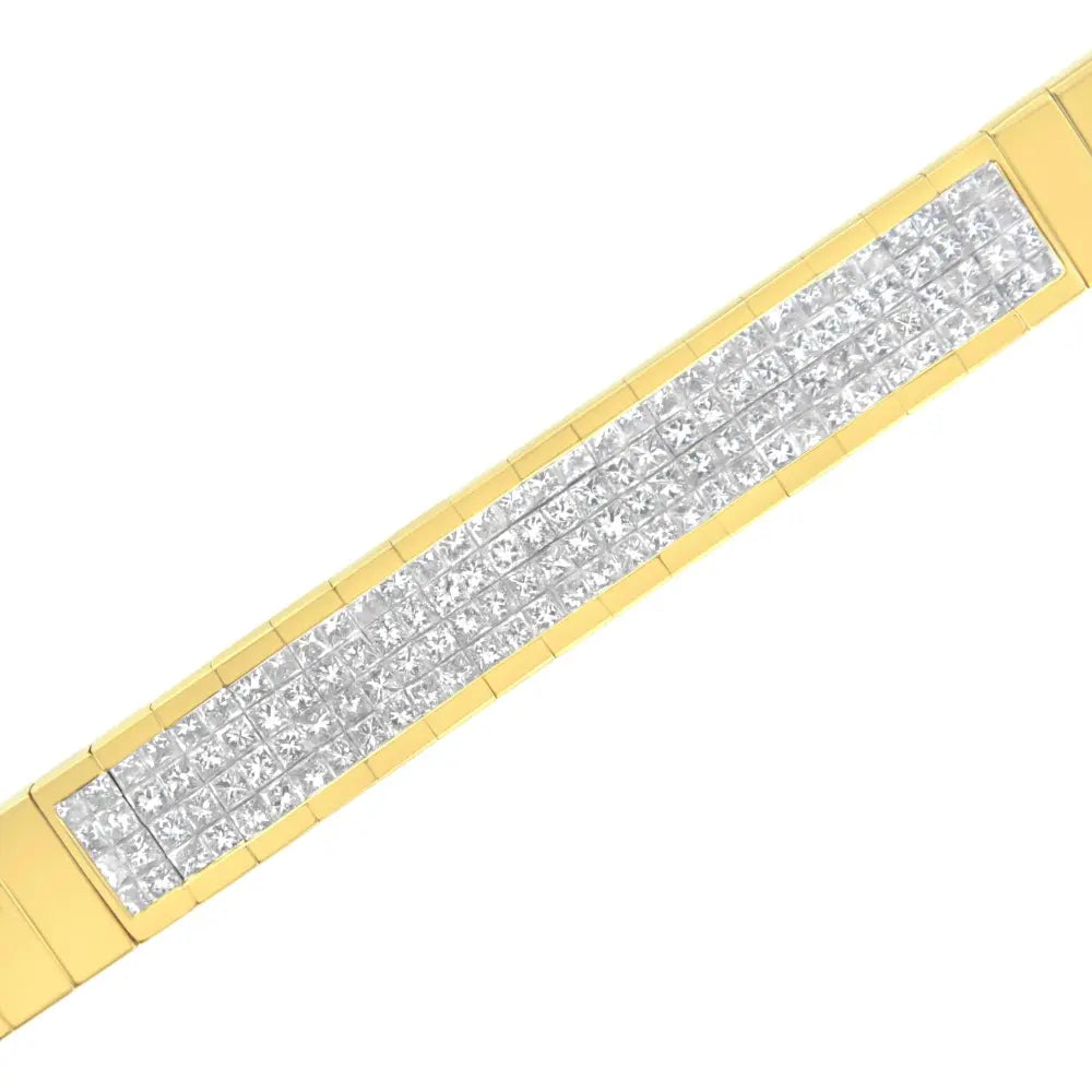 14K Yellow Gold 3 5/8 cttw Invisible Set Princess-Cut Diamond ID Tennis Bracelet (I-J Color, SI1-SI2 Clarity) - Size 7" - Bijoux-NYC Direct