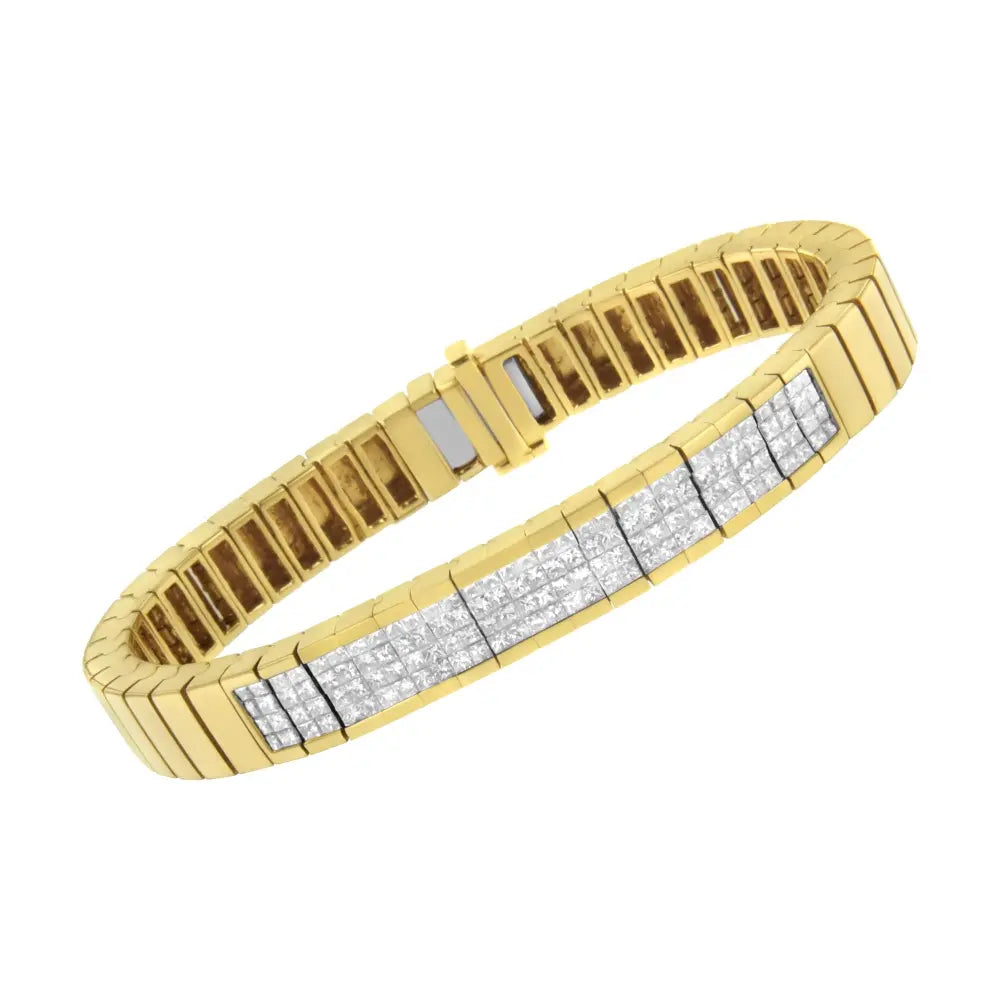 14K Yellow Gold 3 5/8 cttw Invisible Set Princess-Cut Diamond ID Tennis Bracelet (I-J Color, SI1-SI2 Clarity) - Size 7" - Bijoux-NYC Direct