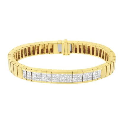 14K Yellow Gold 3 5/8 cttw Invisible Set Princess-Cut Diamond ID Tennis Bracelet (I-J Color, SI1-SI2 Clarity) - Size 7" - Bijoux-NYC Direct
