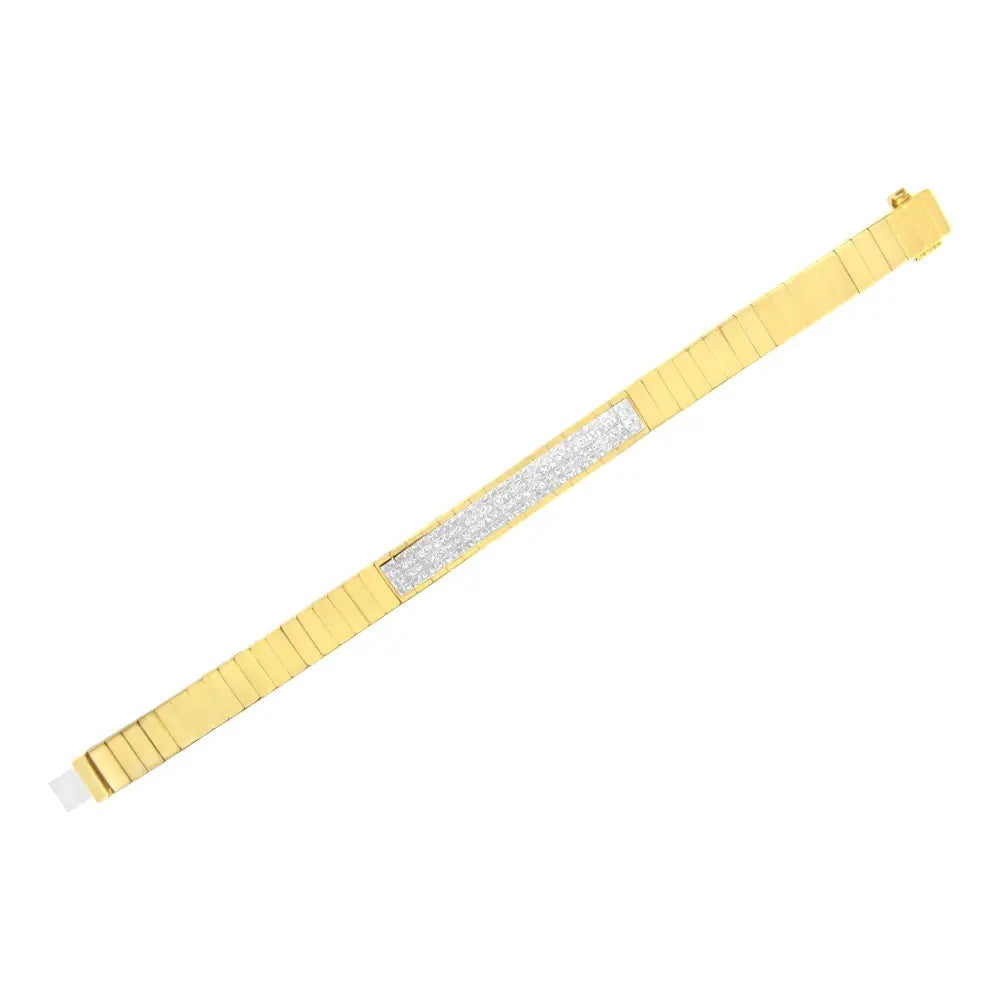 14K Yellow Gold 3 5/8 cttw Invisible Set Princess-Cut Diamond ID Tennis Bracelet (I-J Color, SI1-SI2 Clarity) - Size 7" - Bijoux-NYC Direct