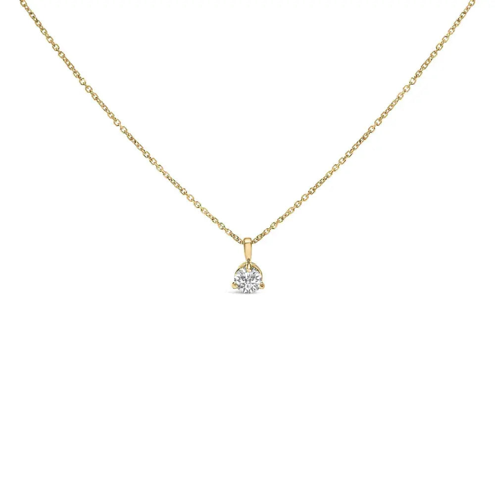 14k yellow gold 3/8 cttw 3 prong martini set round diamond solitaire pendant necklace (g h color si2 i1 clarity) 18’’ inches