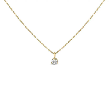 14k yellow gold 3/8 cttw 3 prong martini set round diamond solitaire pendant necklace (g h color si2 i1 clarity) 18’’ inches