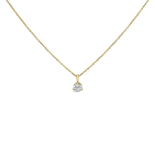 14k yellow gold 3/8 cttw 3 prong martini set round diamond solitaire pendant necklace (g h color si2 i1 clarity) 18’’ inches
