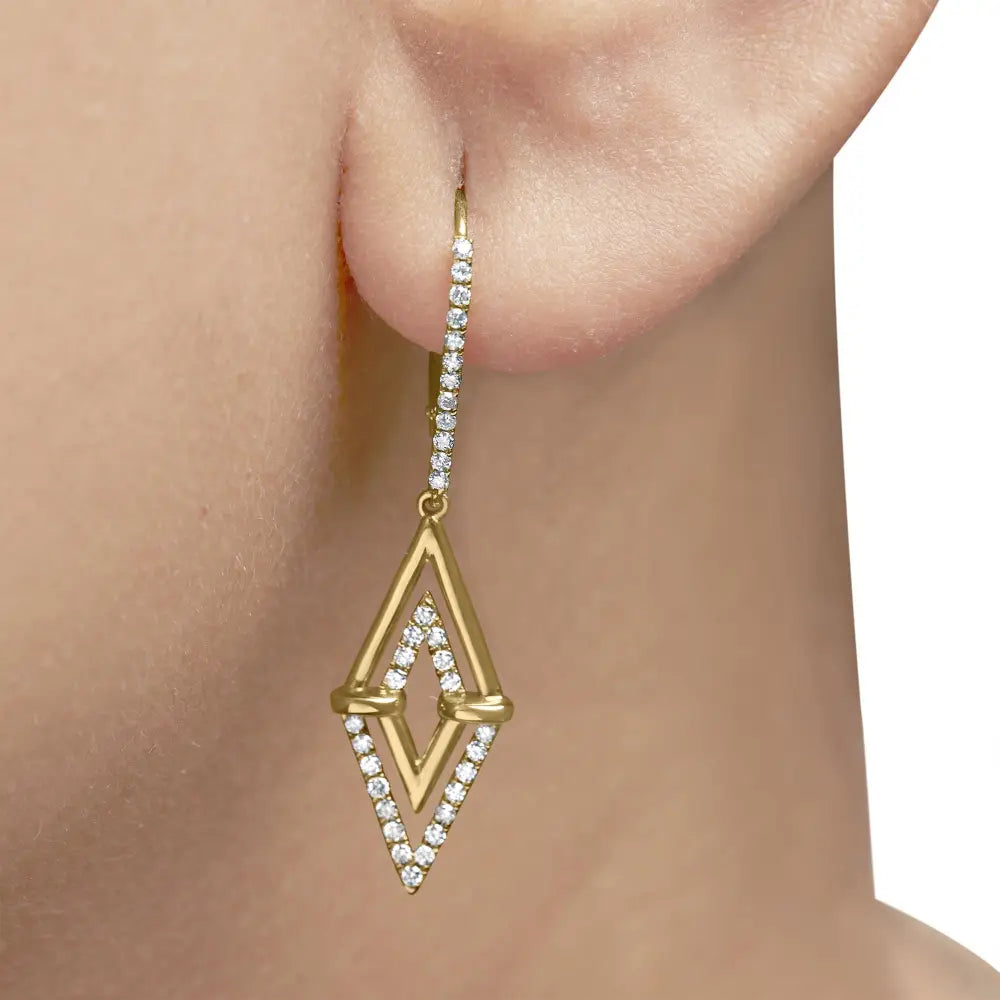14k yellow gold 3/8 cttw double triangle diamond dangle earrings bijoux-nyc direct