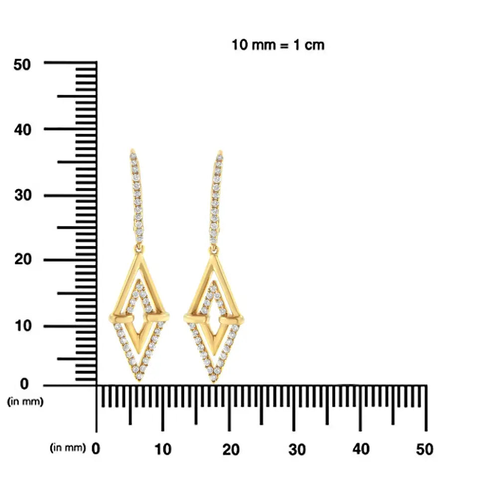 14k yellow gold 3/8 cttw double triangle diamond dangle earrings bijoux-nyc direct