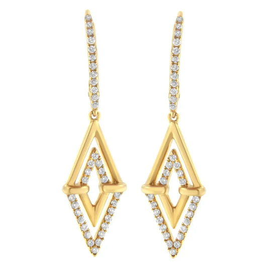 14K Yellow Gold 3/8 Cttw Double Triangle Drop and Dangle Diamond Earrings (G-H Color, SI1-SI2 Clarity) - Bijoux-NYC Direct