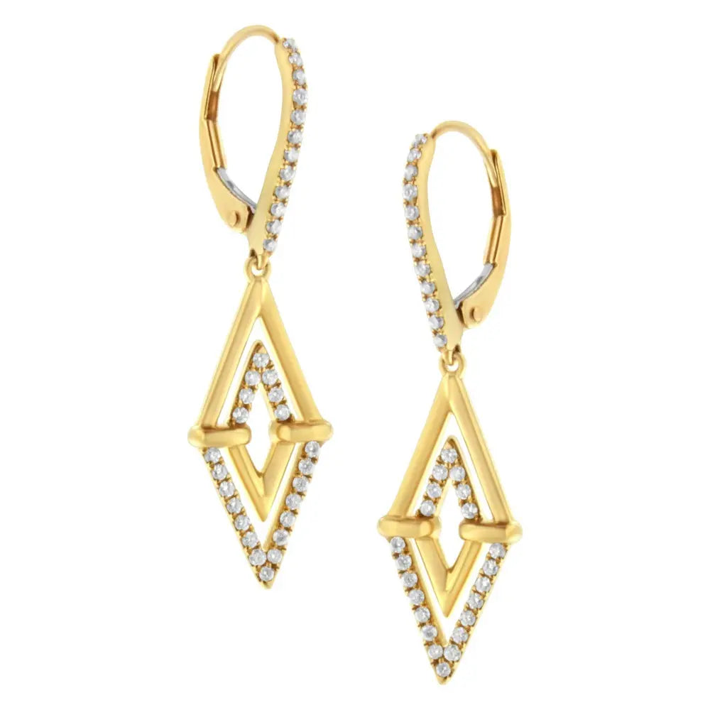 14K Yellow Gold 3/8 Cttw Double Triangle Drop and Dangle Diamond Earrings (G-H Color, SI1-SI2 Clarity) - Bijoux-NYC Direct