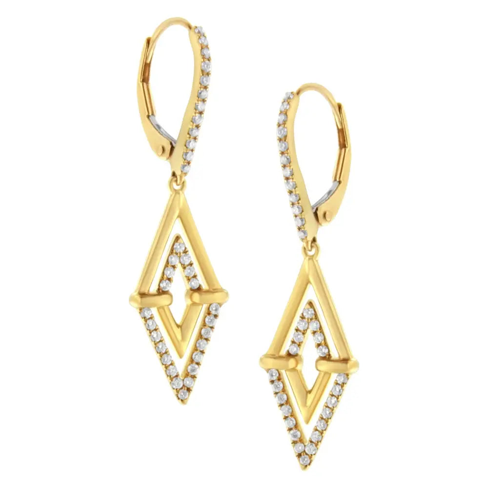 14k yellow gold 3/8 cttw double triangle diamond dangle earrings bijoux-nyc direct