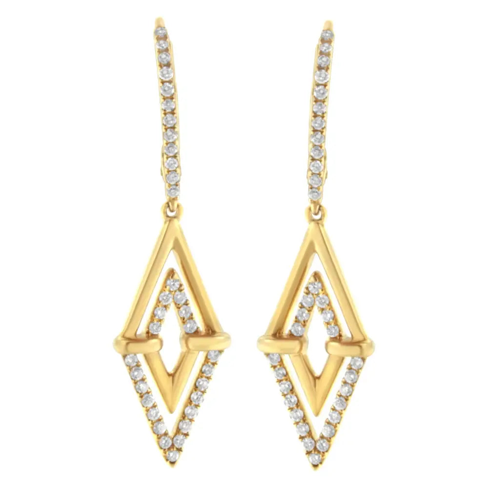 14k yellow gold 3/8 cttw double triangle diamond dangle earrings bijoux-nyc direct