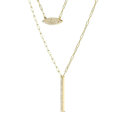 14k yellow gold 3/8 cttw two strand marquise and bar charm paper clip link pendant necklace (i j color i1 i2 clarity) 18’’ 20’’