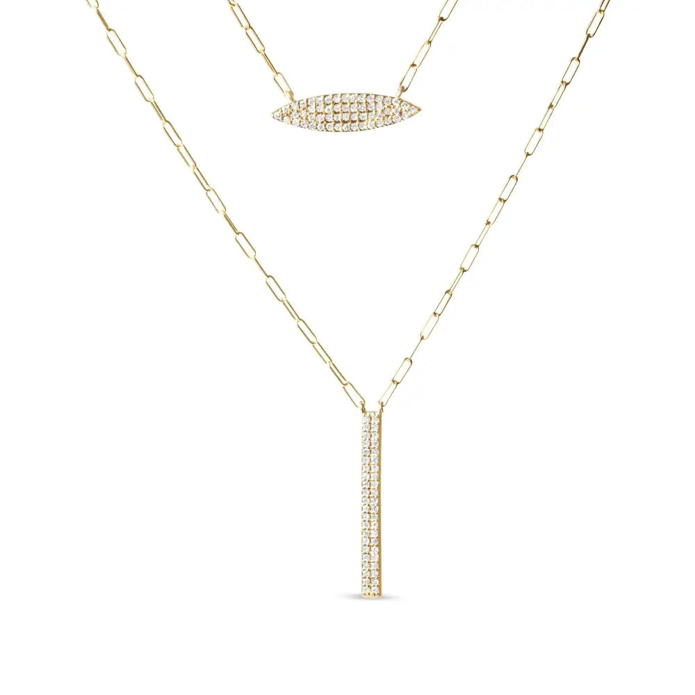 14k yellow gold 3/8 cttw diamond marquise and bar paper clip necklace bijoux-nyc direct