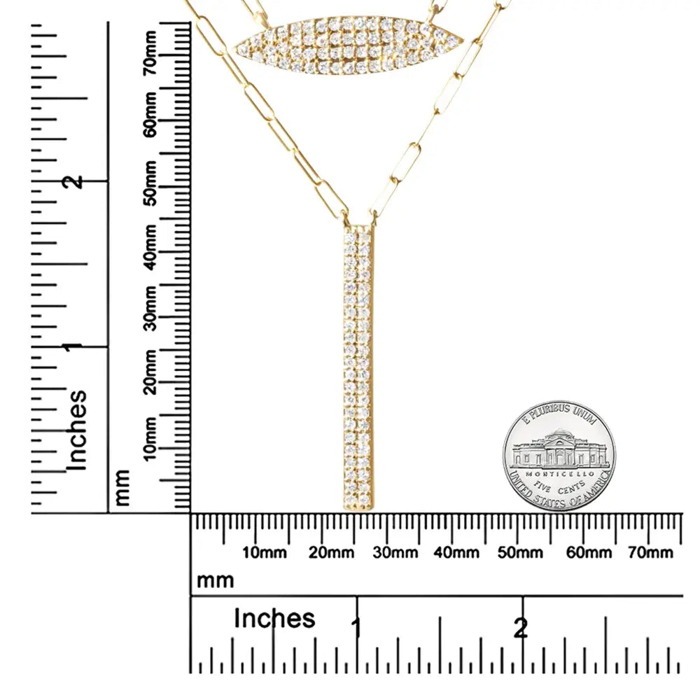 14k yellow gold 3/8 cttw diamond marquise and bar paper clip necklace bijoux-nyc direct