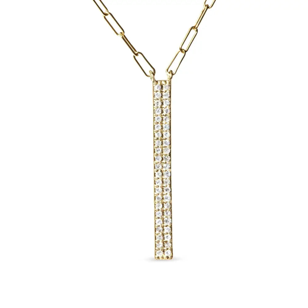 14k yellow gold 3/8 cttw diamond marquise and bar paper clip necklace bijoux-nyc direct