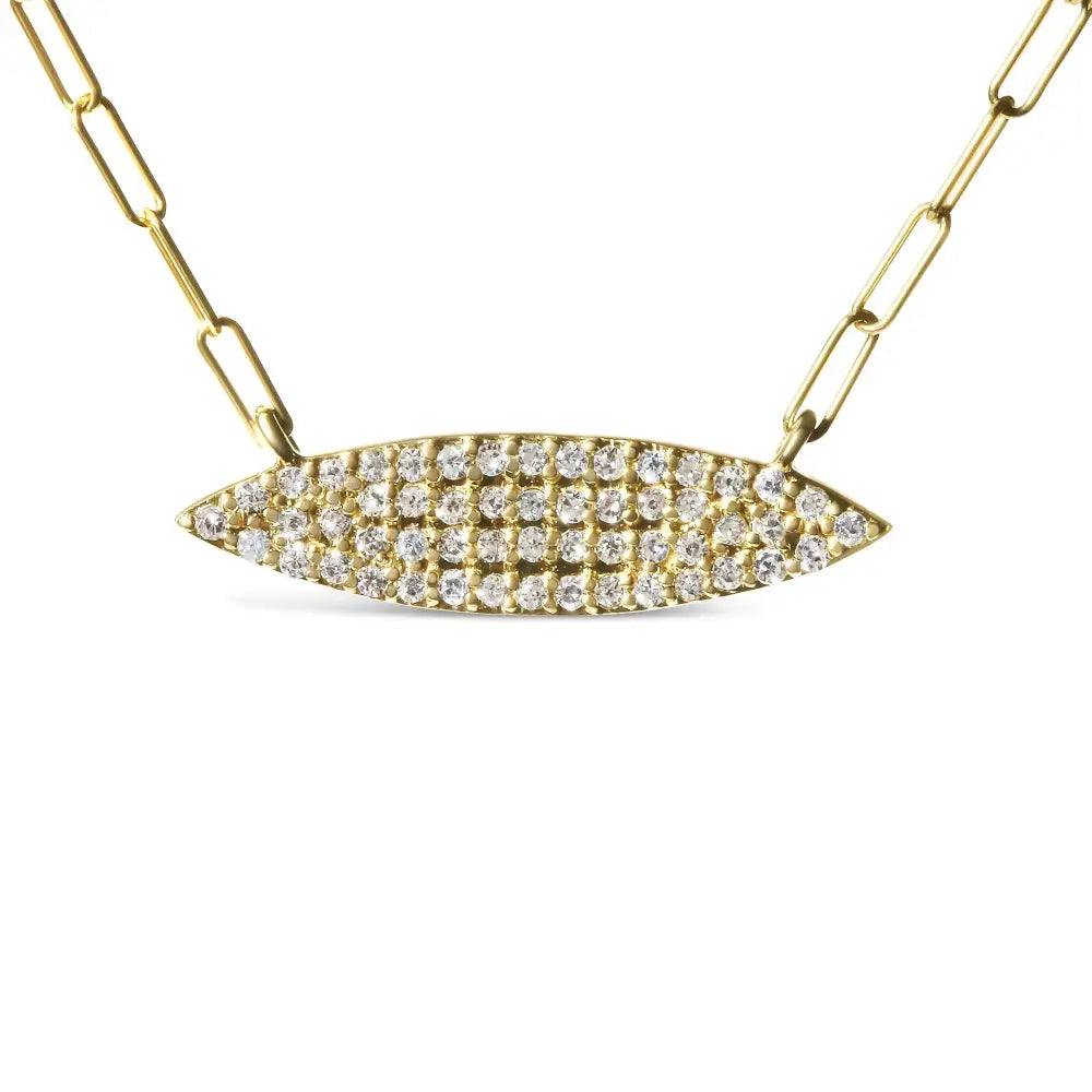 14k yellow gold 3/8 cttw diamond marquise and bar paper clip necklace bijoux-nyc direct